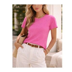 Lauren Ralph Lauren Pink Short Sleeve Tee Women's Medium Quiet Luxury Barbie